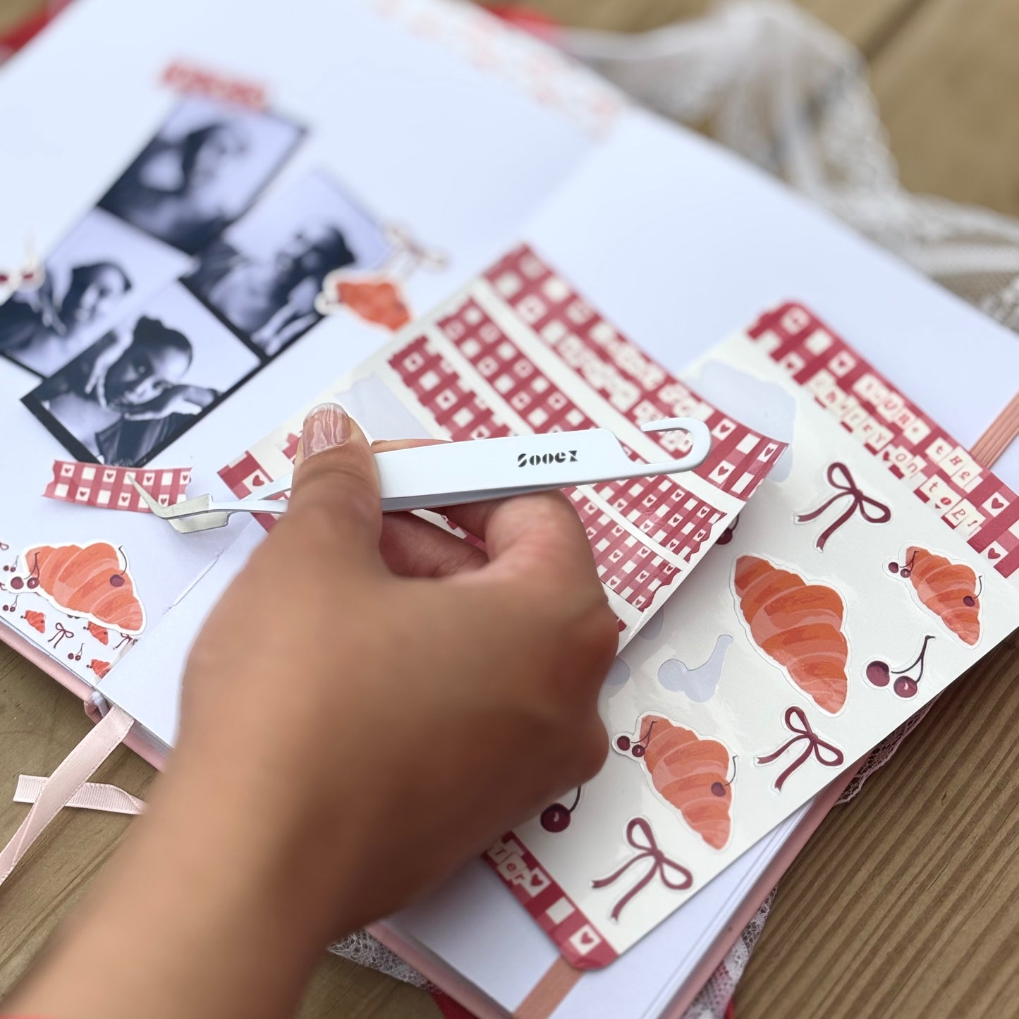 Cherry Red Gingham Hearts Sticker Sheet