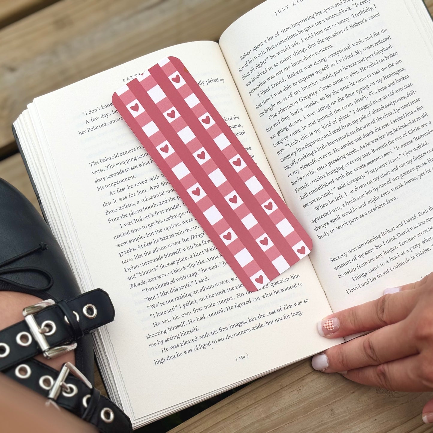 Cherry Red Gingham Hearts Bookmark